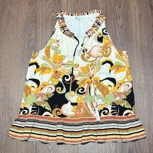 Rose & Olive Boho Ruffle Floral Tank Blouse Multicolor Size M